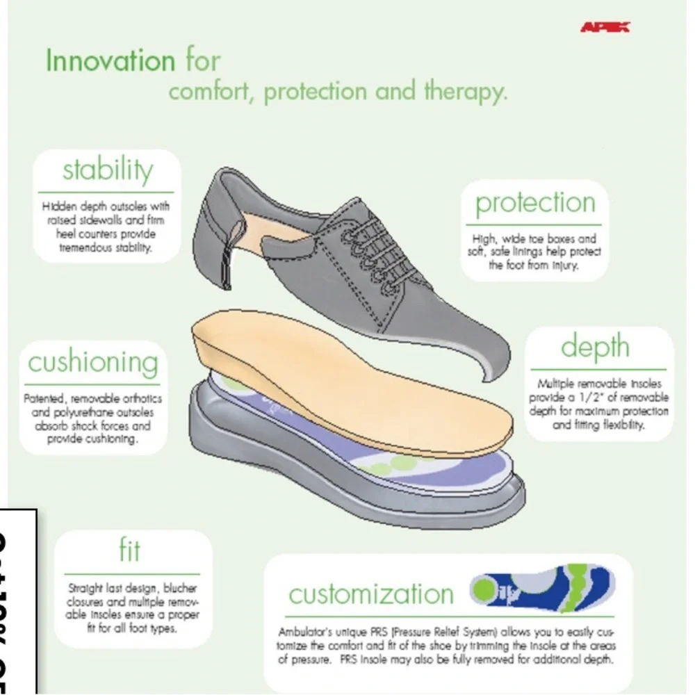 NWT. APEX Ambulator SIZE 4.5 black orthopedic shoes - Picture 6 of 7